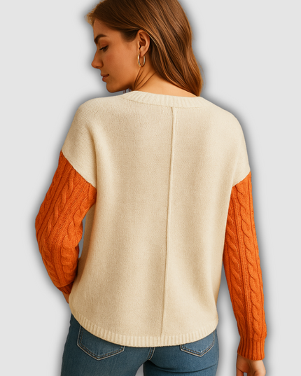 Evangeline -Gestrickter Damenpullover mit Zopfmuster und Taschendetail