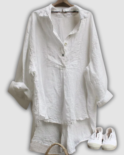 Wendelgard - Vintage-Bluse mit V-Ausschnitt und Knöpfen