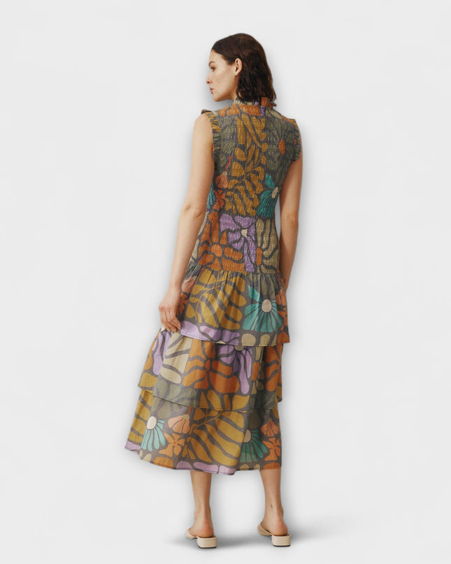 Annalena - Mehrfarbiges Botanisches Midi Kleid