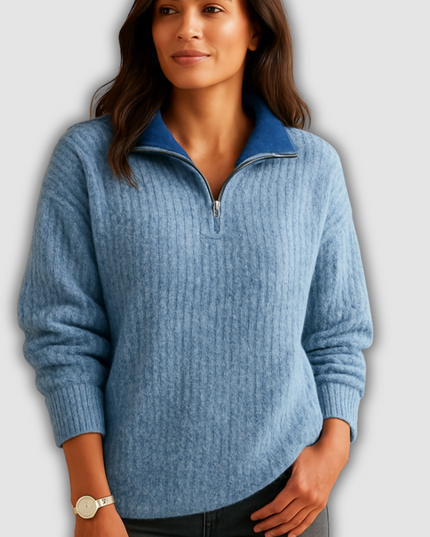Wren -Damenpullover mit halbem Reißverschluss und Stehkragen