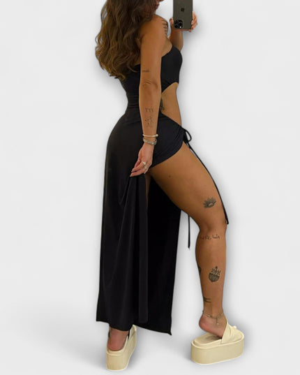 Dorle - Bandeau-Tie Bodysuit-Kleid mit Seitenschlitzen