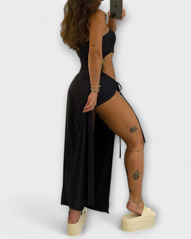 Dorle - Bandeau-Tie Bodysuit-Kleid mit Seitenschlitzen