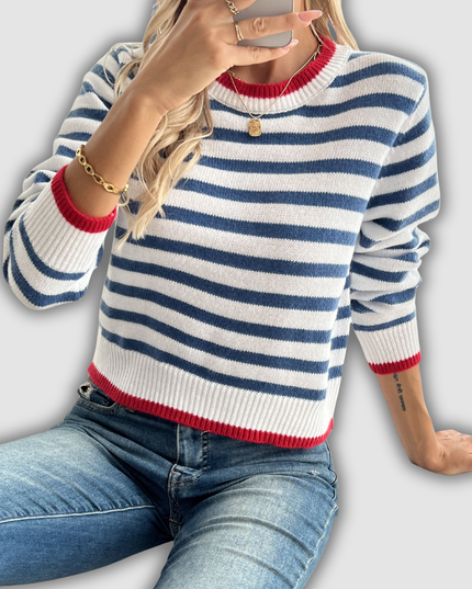 Christa - Gestreifter Rundhals Pullover