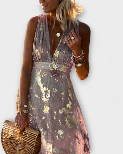 Sybilla - Fließendes Kleid mit V-Ausschnitt und Pailletten-Details