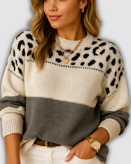 Elina - Übergroßer Damenstrickpullover mit Leopardenmuster