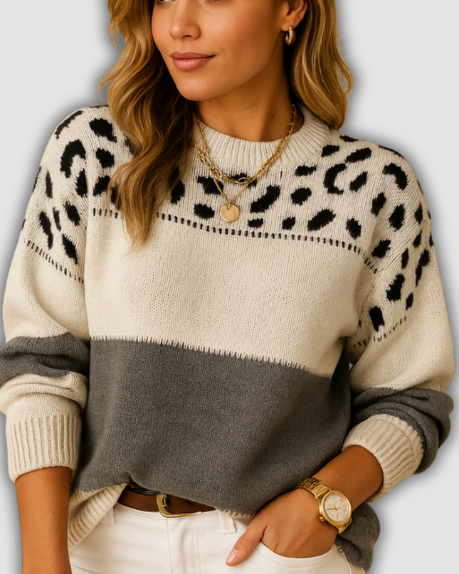 Elina - Übergroßer Damenstrickpullover mit Leopardenmuster