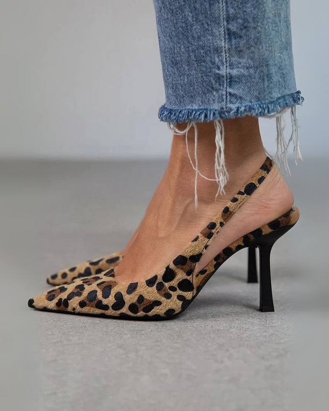 Sigruna - Khaki Stilettos mit Leopardmuster