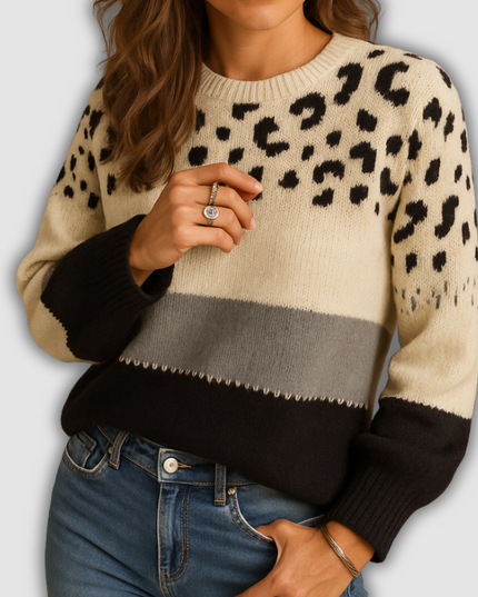 Nyla - Damenpullover mit Leopardenmuster und komfortabler Passform