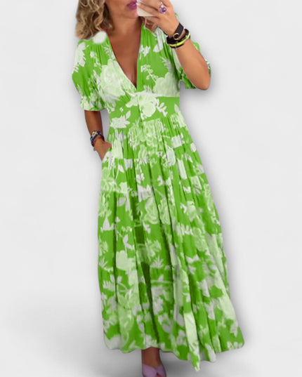 Angelika - Floral Print V-Ausschnitt Taschenkleid