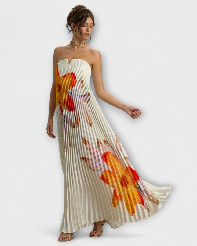 Nadine - Sweetheart Maxi Kleid in Orange Floral
