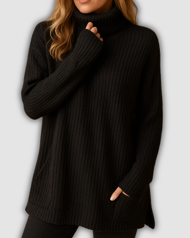 Celestia - Langer gestrickter Pullover mit Print für Damen