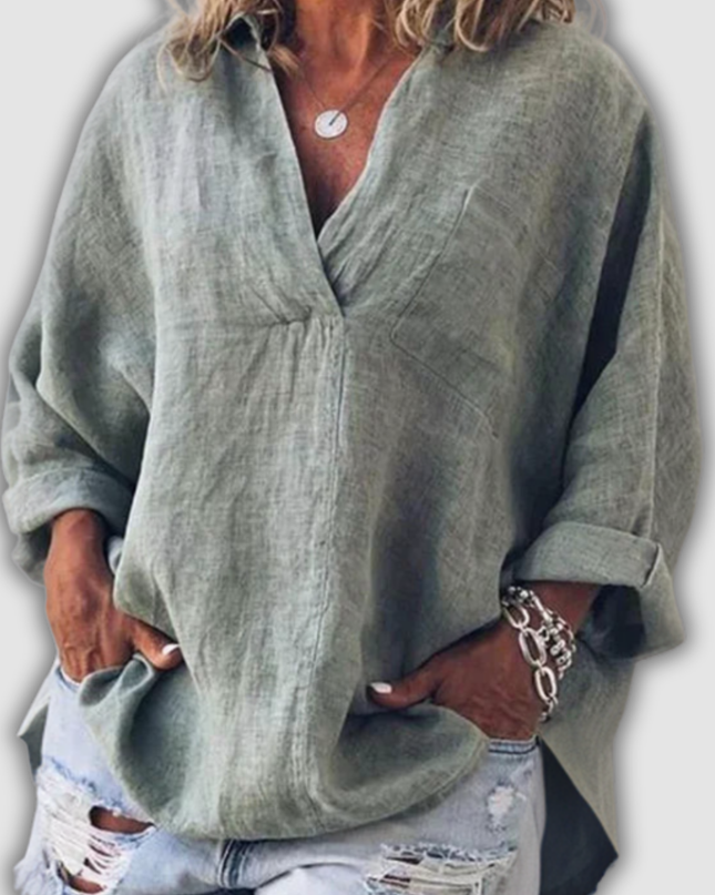 Hildrun - Bequemes Langarmshirt mit V-Ausschnitt
