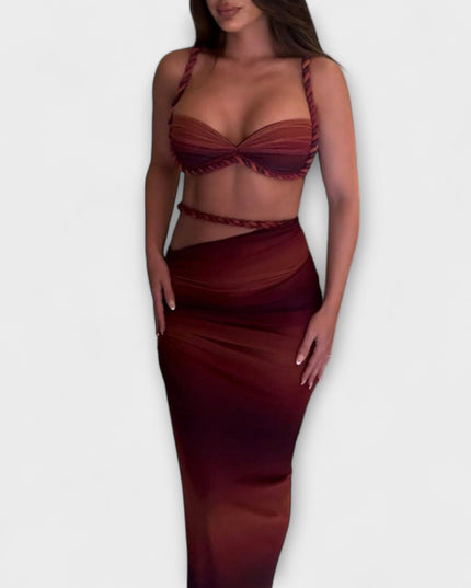 Minka – Stylishes Ombre-Zopfset mit Crop Top & Überrock