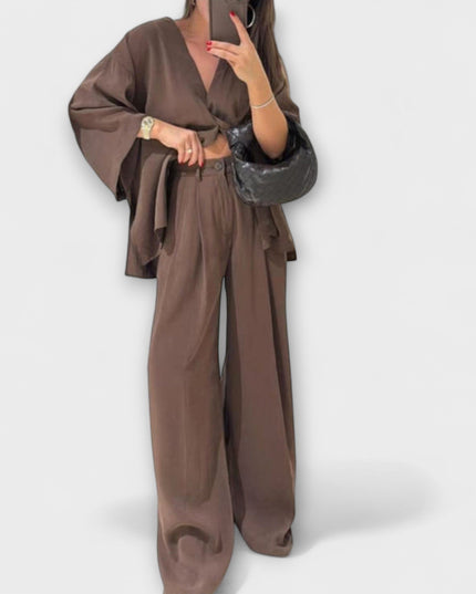 Roswitha – Lässiges V-Ausschnitt-Set mit Hose