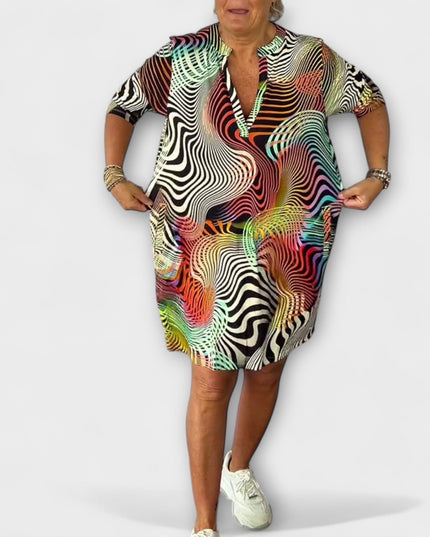 Annaberta - Buntes Kleid mit V-Ausschnitt