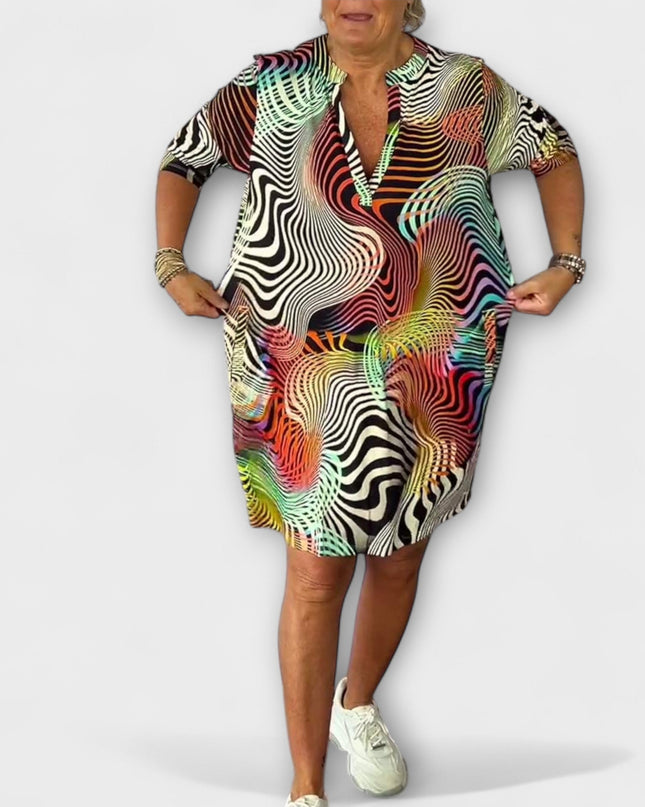 Annaberta - Buntes Kleid mit V-Ausschnitt