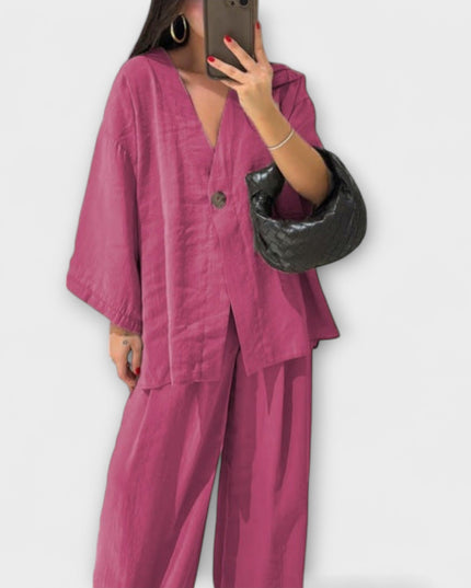 Roswitha – Lässiges V-Ausschnitt-Set mit Hose