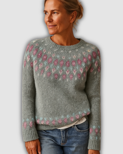 Halia - Damenpullover aus Wolle mit einzigartigem Print