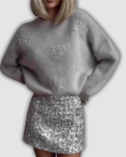 Undine - Bestickter Blumen Pullover