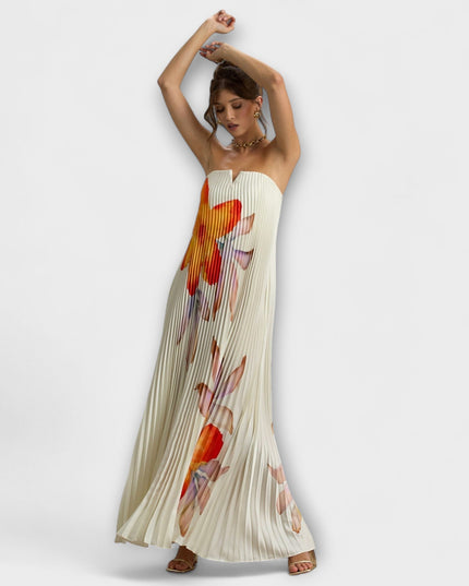 Nadine - Sweetheart Maxi Kleid in Orange Floral