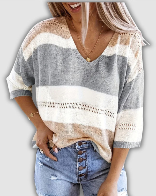 Valeska - Gestreifter Pullover mit V-Ausschnitt