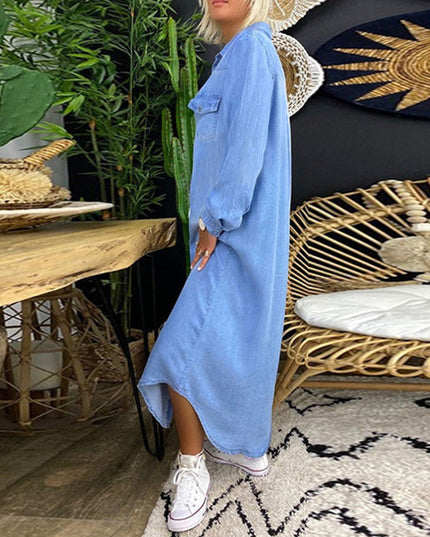 Herminia - Langärmliges Jeans Maxikleid