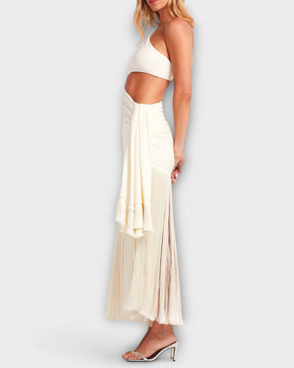 Erna - Auffälliges Cutout-Fransen-Maxi-Kleid