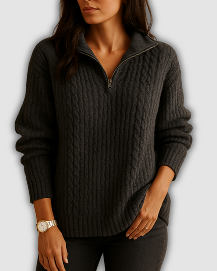 Xenia - Schicker Damenpullover mit halbem Reißverschluss