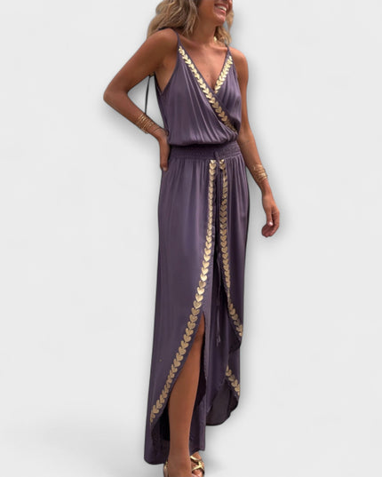 Florina - Donatila V-Ausschnitt Jumpsuit mit Stickerei und offenen Beinen