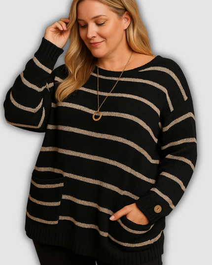 Alina - Gestreifter Damenstrickpullover mit Rundhalsausschnitt