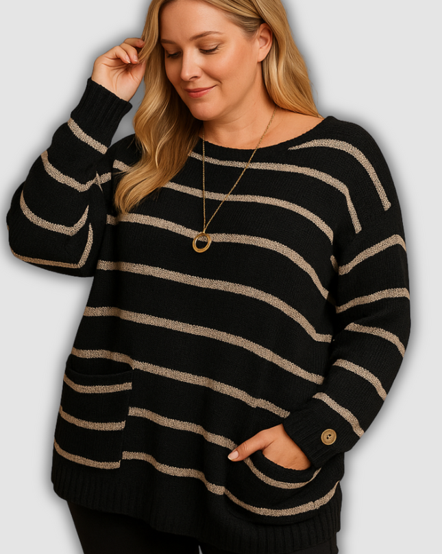 Alina - Gestreifter Damenstrickpullover mit Rundhalsausschnitt