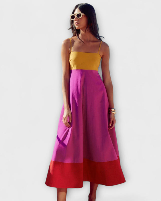 Sabine - Farbblock Spaghetti-Träger Kleid