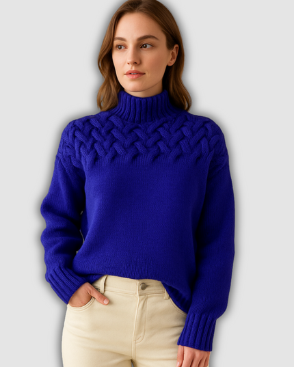 Zuri - Langer gestrickter Pullover mit Rollkragen für Damen