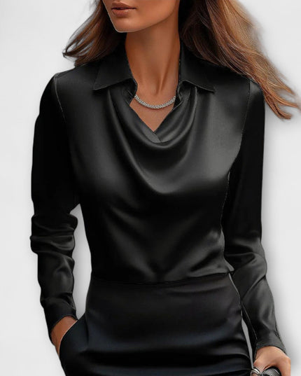 Martha - Glänzende Bluse mit gerafftem Kragen