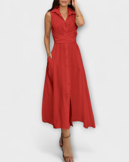 Paula - Auffälliges, einreihiges Midi-Kleid mit Bindedetail