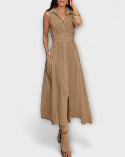 Paula - Auffälliges, einreihiges Midi-Kleid mit Bindedetail