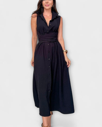 Paula - Auffälliges, einreihiges Midi-Kleid mit Bindedetail