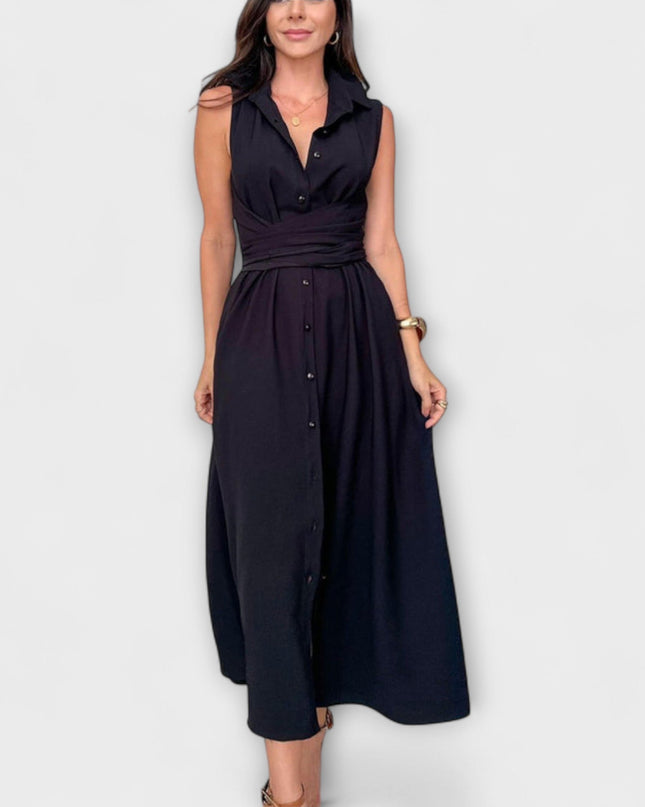 Paula - Auffälliges, einreihiges Midi-Kleid mit Bindedetail