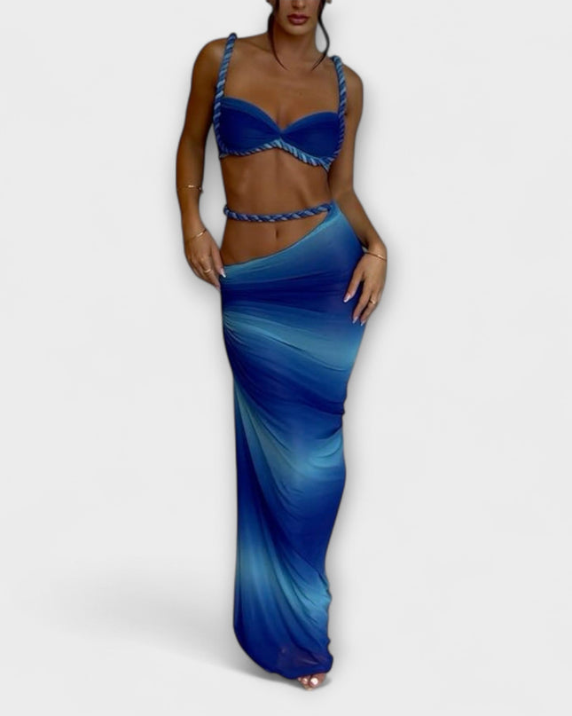 Minka – Stylishes Ombre-Zopfset mit Crop Top & Überrock