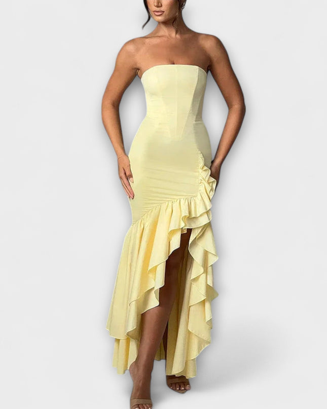 Ulla - Off-Shoulder Slim Fit Maxikleid mit asymmetrischem Saum