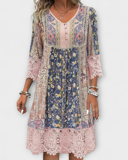 Adele - Boho-Kleid mit Spitze und vintage Blumenmuster