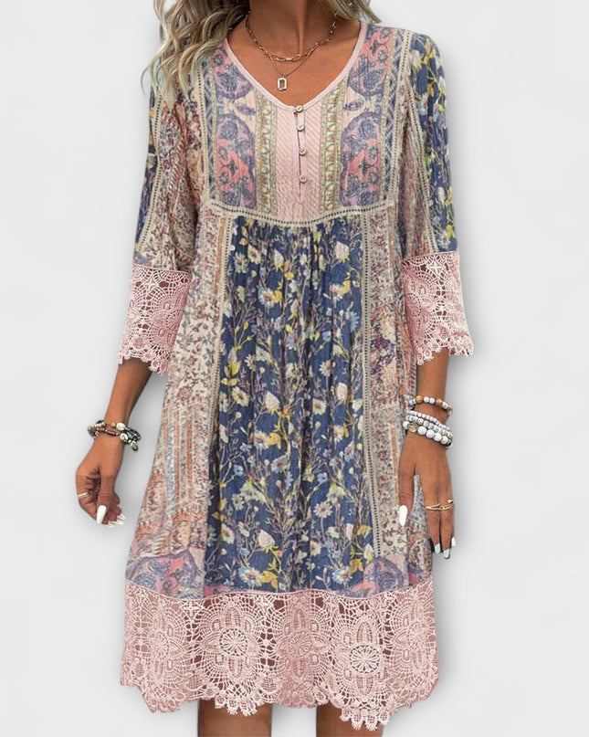 Adele - Boho-Kleid mit Spitze und vintage Blumenmuster