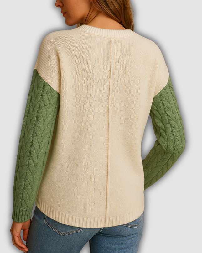 Evangeline -Gestrickter Damenpullover mit Zopfmuster und Taschendetail