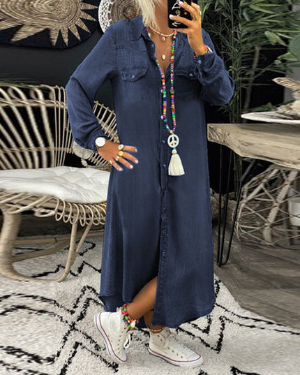 Herminia - Langärmliges Jeans Maxikleid