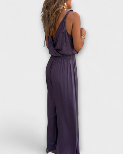 Florina - Donatila V-Ausschnitt Jumpsuit mit Stickerei und offenen Beinen