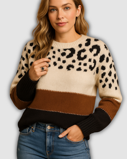 Nyla - Damenpullover mit Leopardenmuster und komfortabler Passform