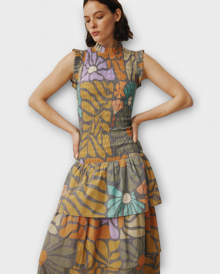 Annalena - Mehrfarbiges Botanisches Midi Kleid