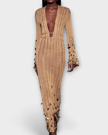 Lea - Gold Strick Maxi Kleid von Dolly