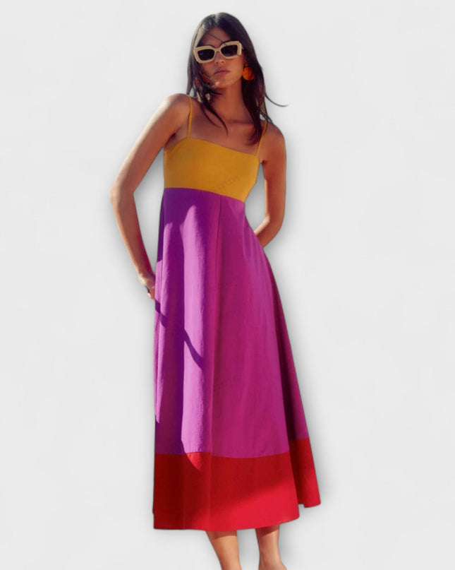 Sabine - Farbblock Spaghetti-Träger Kleid