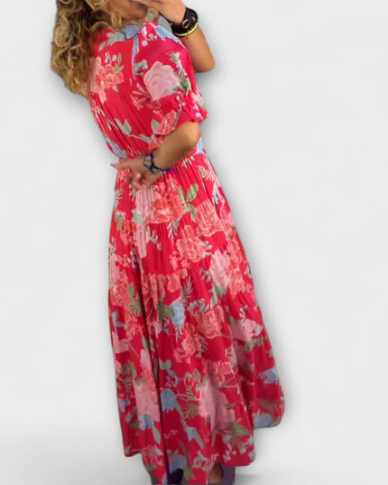 Angelika - Floral Print V-Ausschnitt Taschenkleid